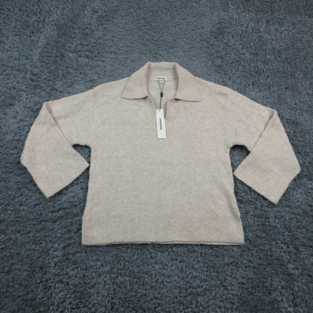VIGOSS Sweater Womens XL Beige Collared Pullover 3/4 Sleeve Chunky Knit NWT